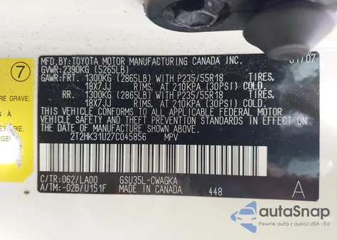 2007 Lexus Rx 350 из США, поврежденный, VIN 2T2HK31U27C045856